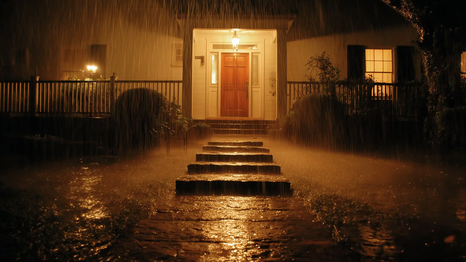 Floodwater encroaching on a residential street in Houston